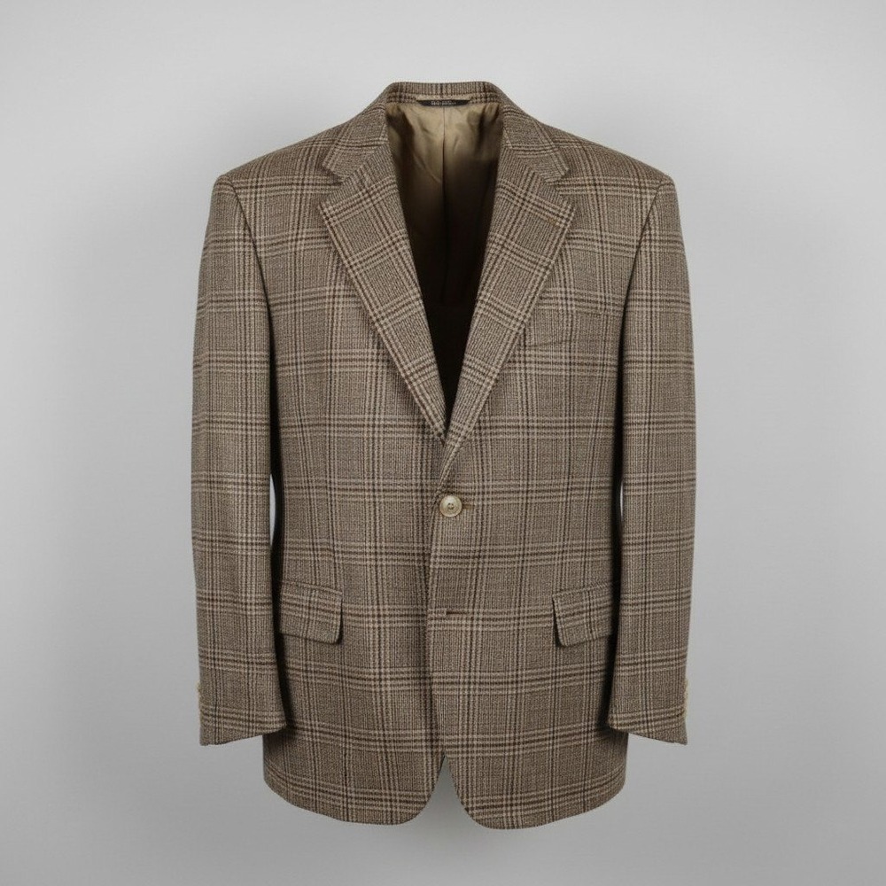 Orvis Plaid Academic Blazer Sport Coat Mens 46R Brown Glen Check Wool Vintage